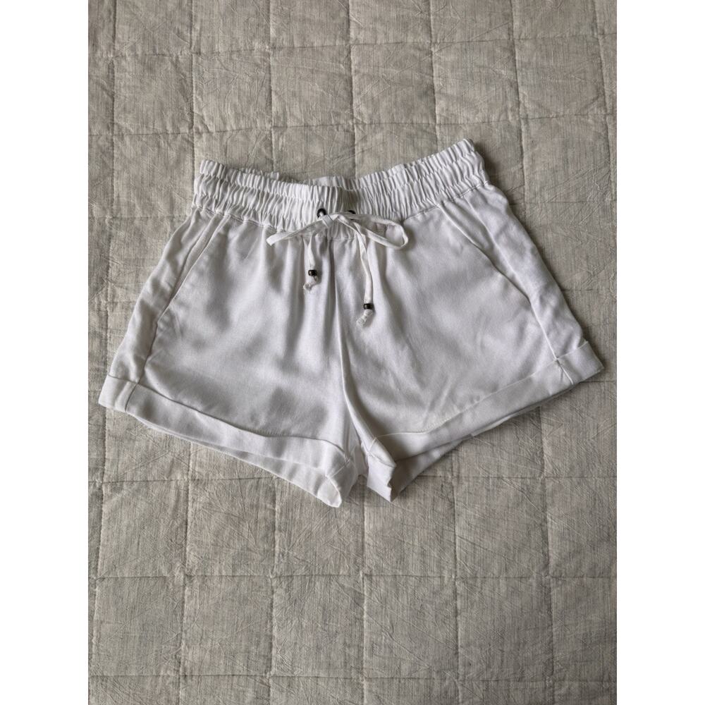 NWT Love Tree Linen Blend Cuffed Shorts Elastic Waist Beach Vacation White S